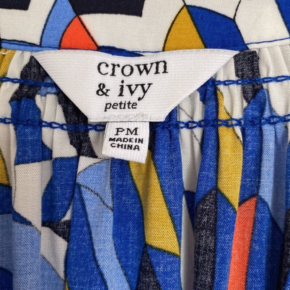 CROWN &IVY PM ladies blouse kaleidoscope pattern colors - Picture 3 of 8